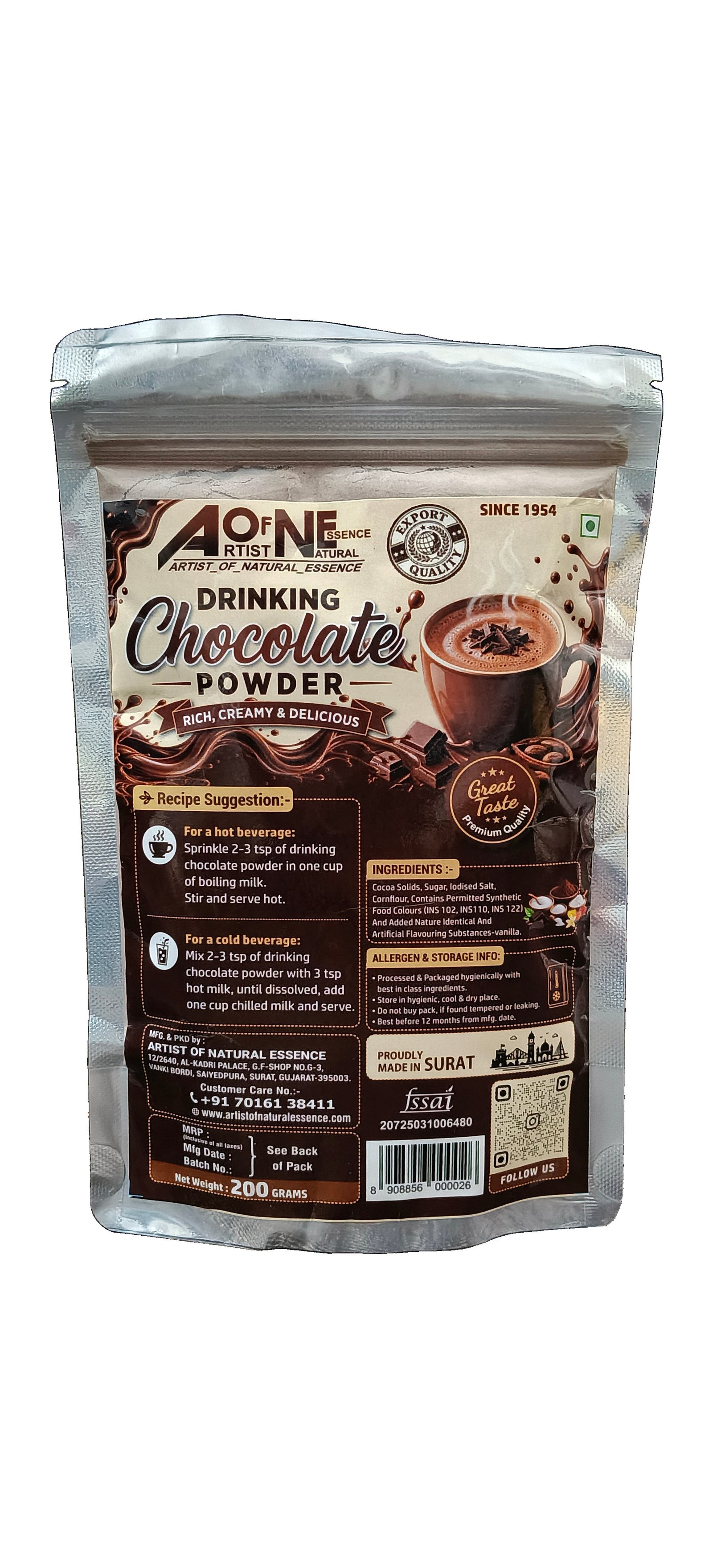 Artist of Natural Essence - Drinking Chocolate Powder 200g Pack